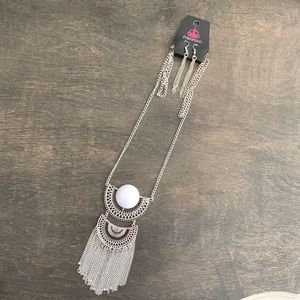 Light grey long southwest necklace and matching earrings. Never before worn.